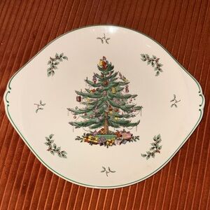 Spode England Christmas Tree Handled Serving Cake Plate Platter